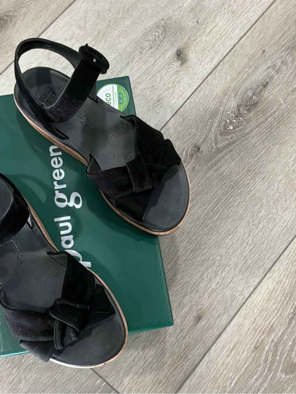 Paul Green Black Suede Knot Sandals with Buckle Ankle Strap